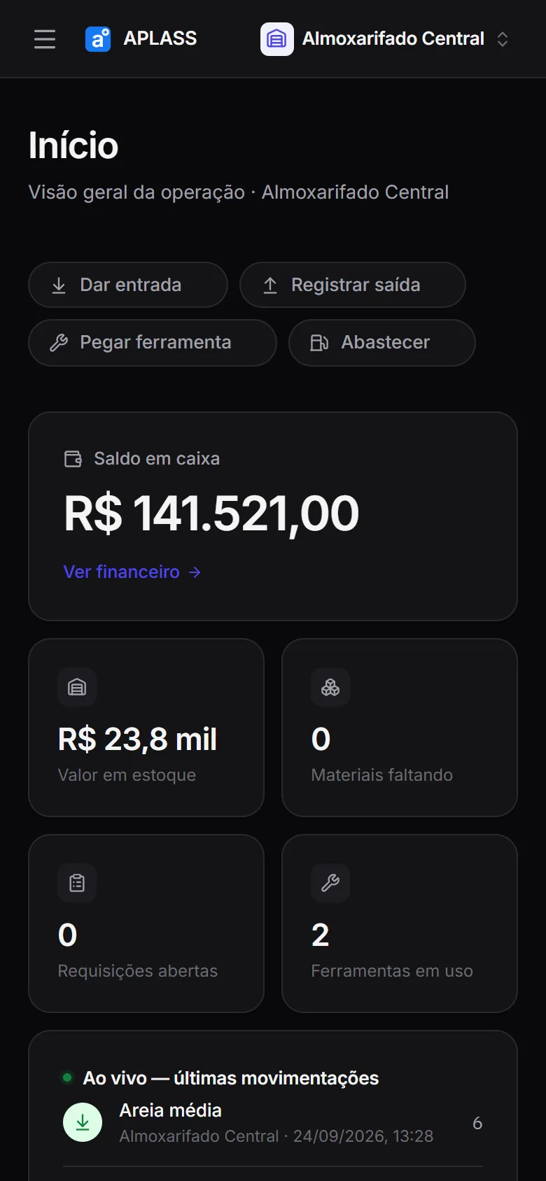 Tela inicial do APLASS no celular