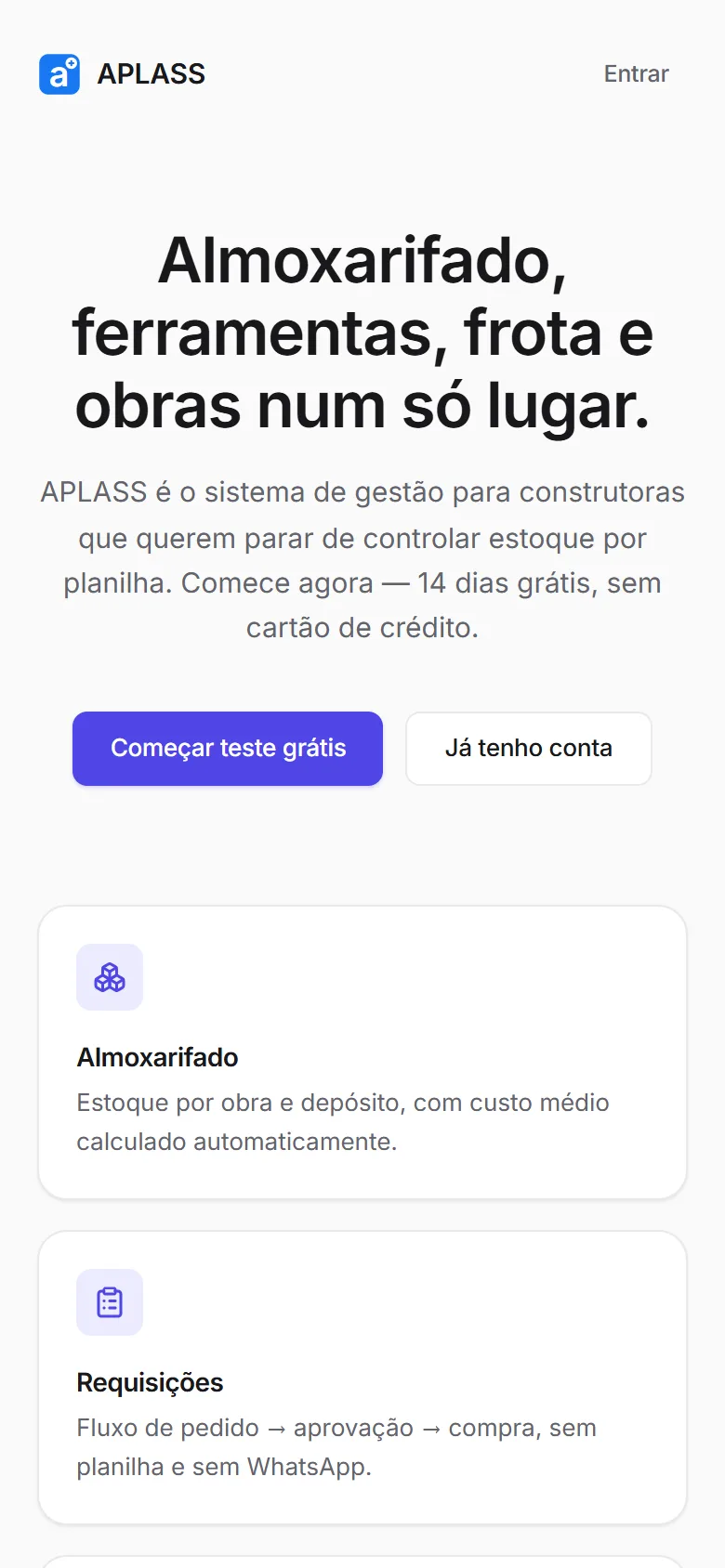 Página de entrada do APLASS no celular