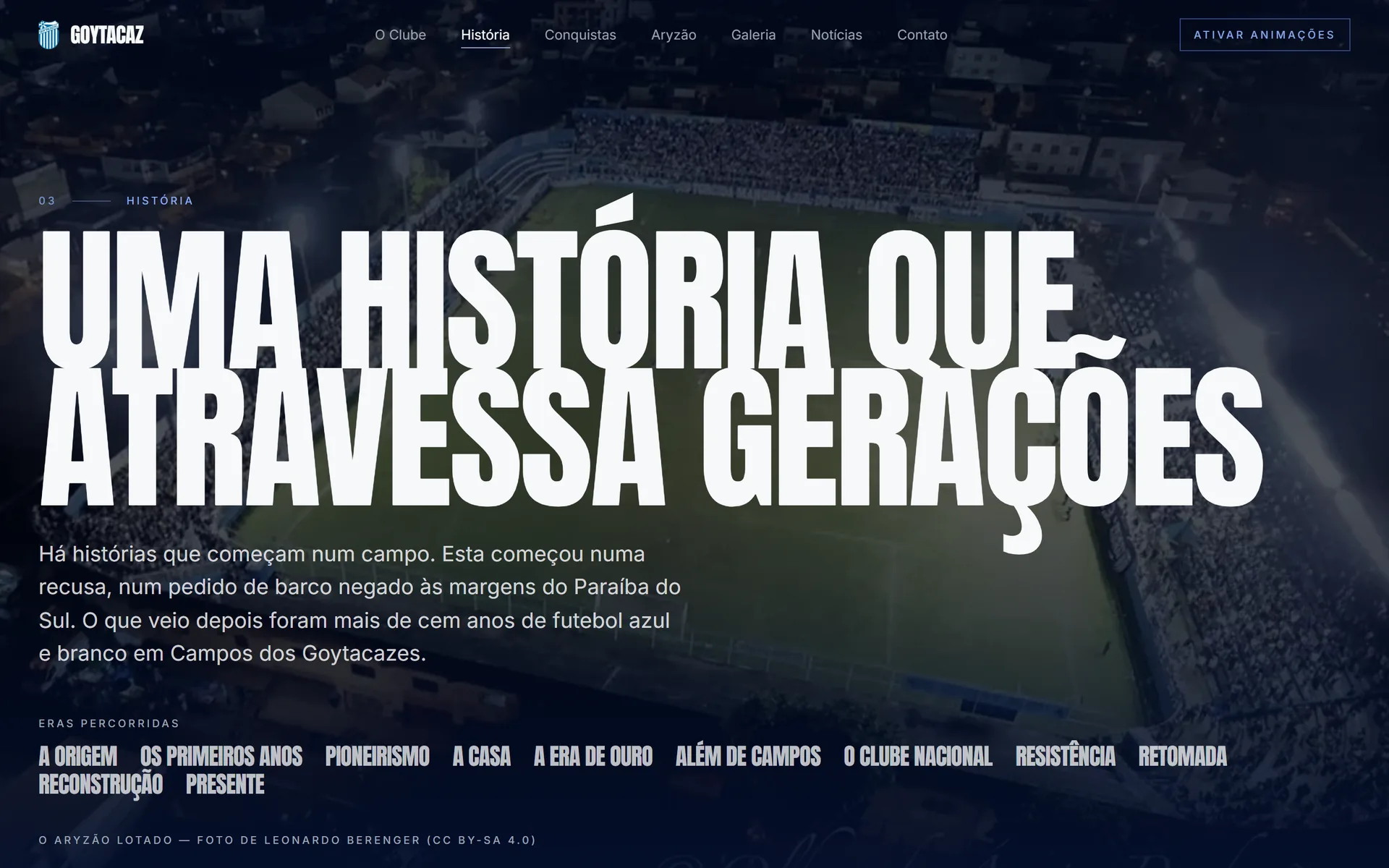 Página de história: uma história que atravessa gerações, com as eras do clube