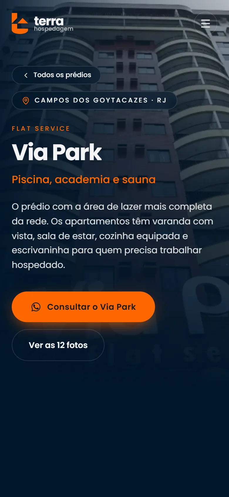 Página do Via Park no celular
