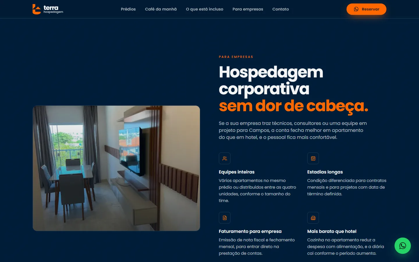 Seção de hospedagem corporativa